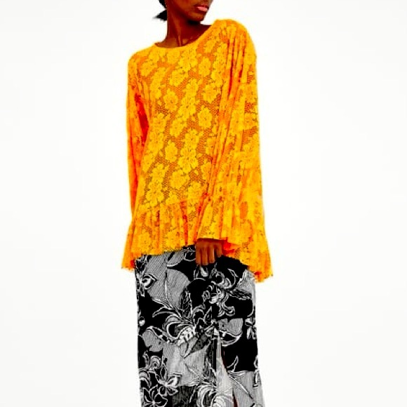 Zara Tops - ZARA Ruffled Lace Oversized Blouse Top